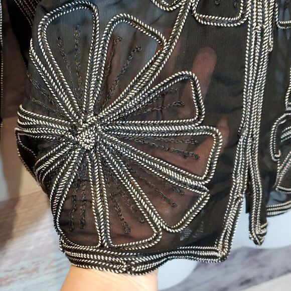 Stonebridge Signature L Black White Floral Weave ZipUp Sheer Cardigan Blouse 524 - Picture 5 of 9